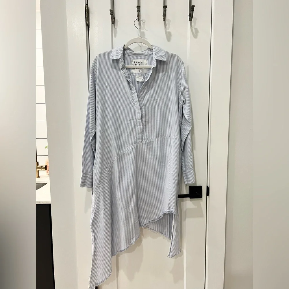 “Frank & Eileen” The Drake Pinstripe Asymmetrical Shirt Dress - Picture 2 of 3